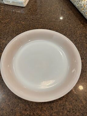 Fire King Pale Pink Rim White 9” pie plate